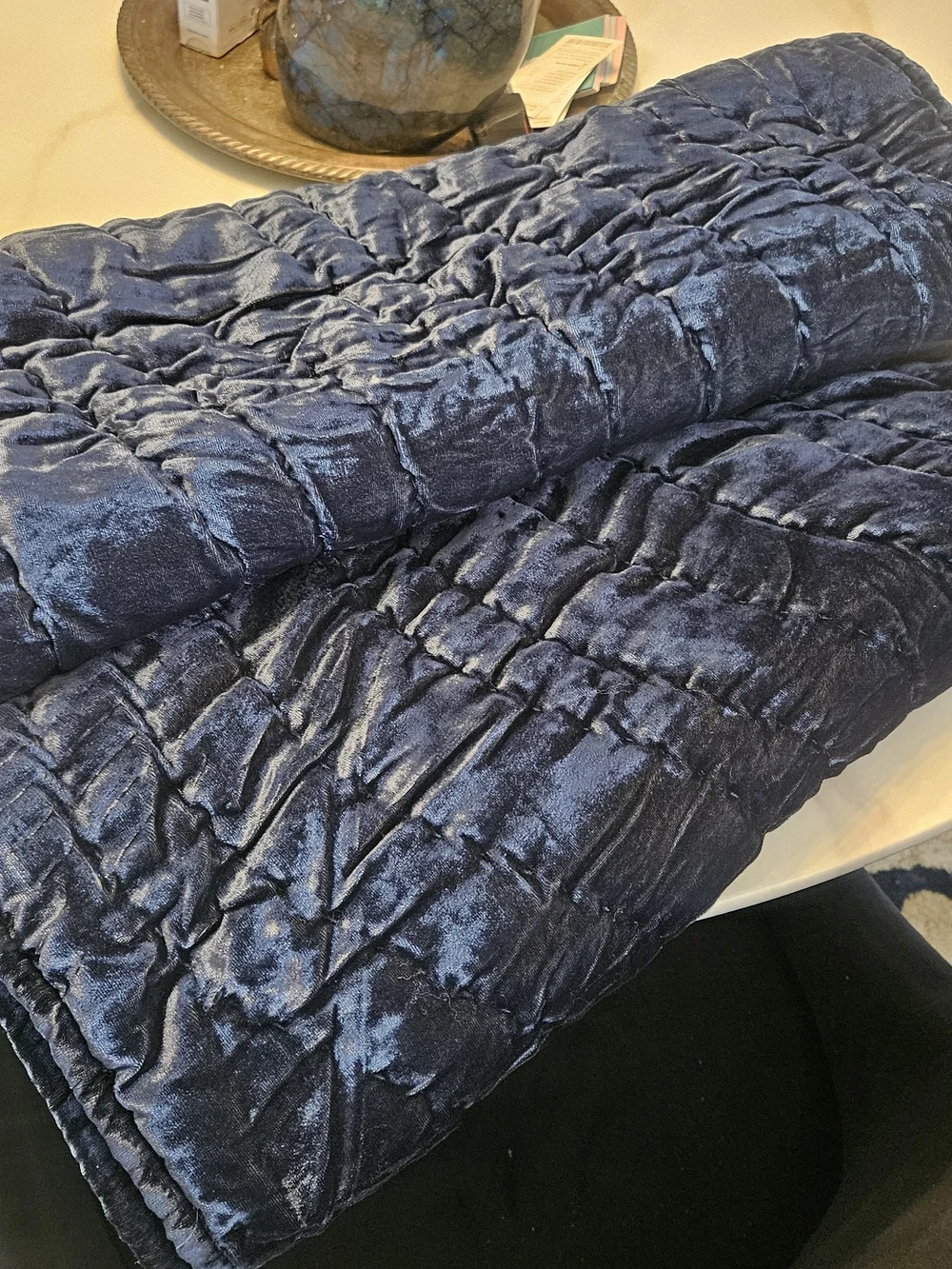 West Elm Lush Velvet Wave King Shams in Deep Navy
